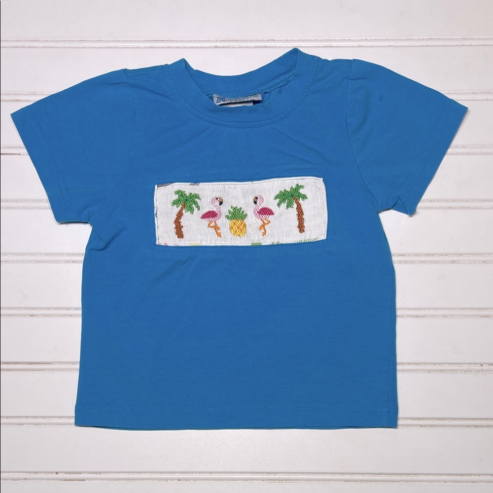 LITTLE BRITCHES BOUTIQUE EUC Boys Smocked Tropical Palm Tree Pineapple Shirt